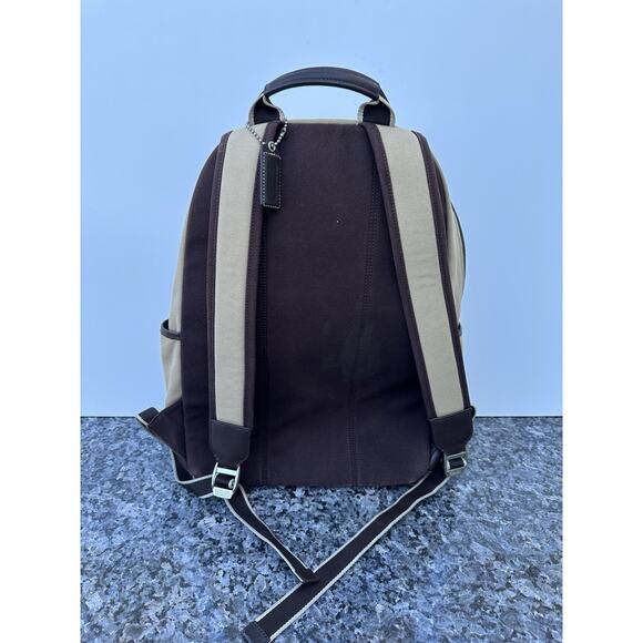 Coach Beige Heritage Web Backpack MISSING ZIP HANDLES - Picture 2 of 12